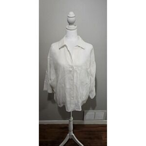 MAGASCHONI Linen Top Women XL White Button Up Oversized Long Back Resort Coastal